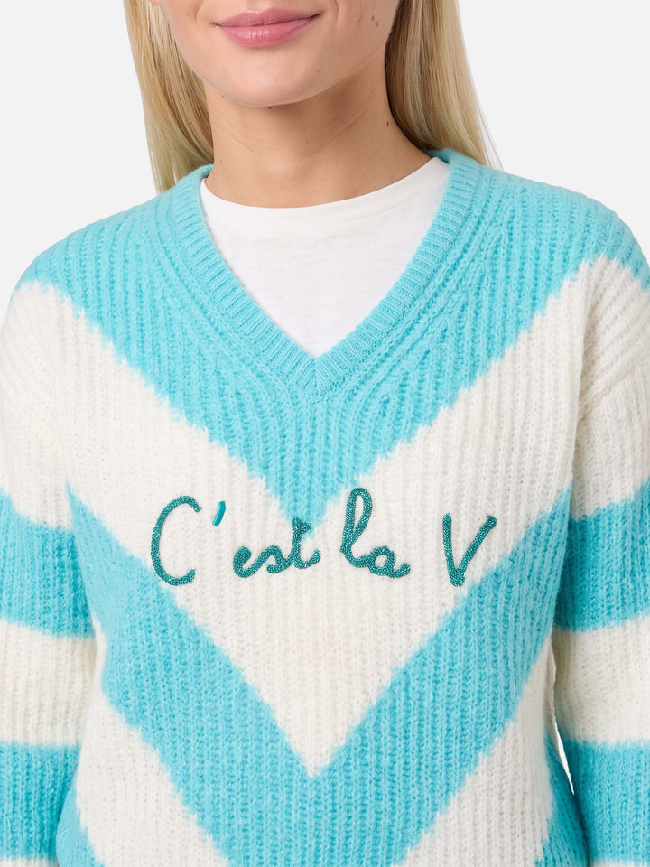 Jersey cropped Annecy Soft con motivo de rombos y escote en V 