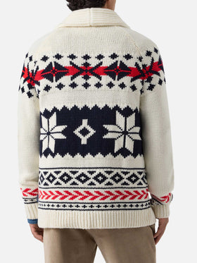 Cream Archer wool and cashmere blend cardigan with nordic pattern