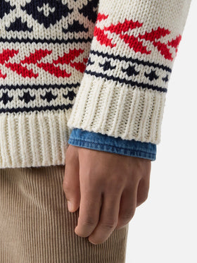 Cream Archer wool and cashmere blend cardigan with nordic pattern