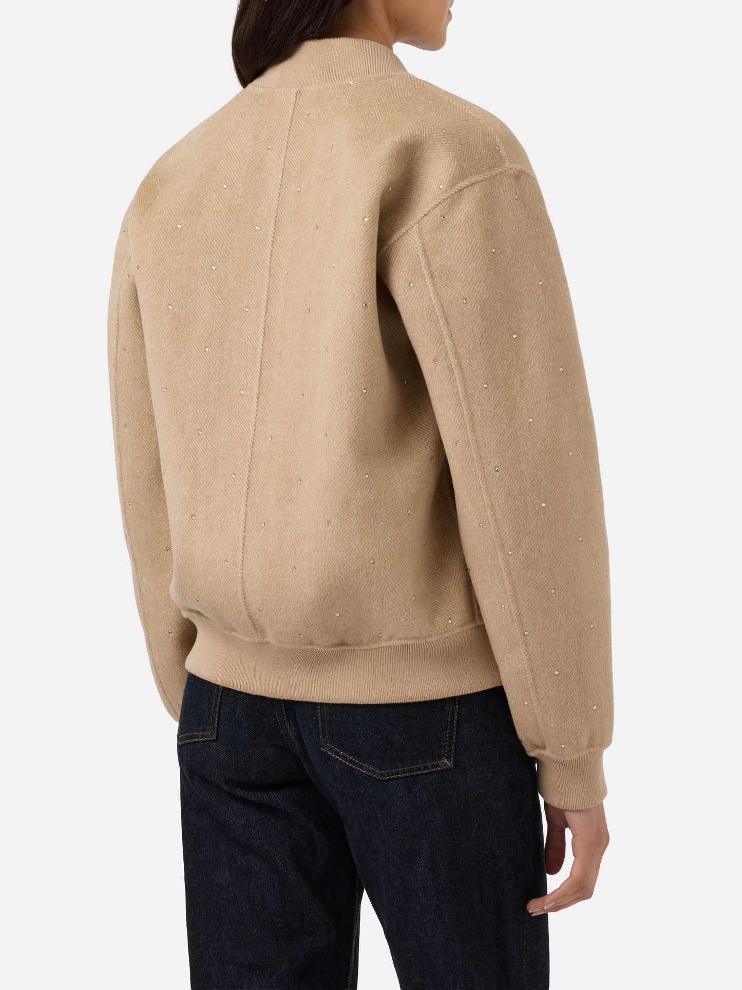 Adrien double-face herringbone bomber with rhinestones