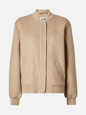 Adrien double-face herringbone bomber with rhinestones