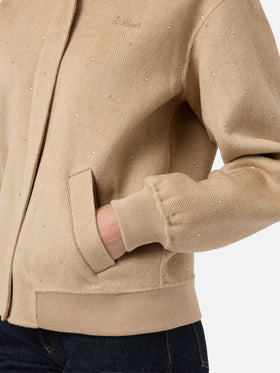 Adrien double-face herringbone bomber with rhinestones