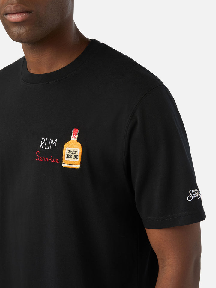 Schwarzes T-Shirt aus Arnott Baumwolle mit Rum Service-Stickerei 