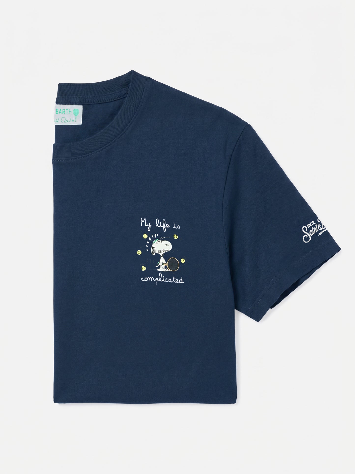 T-shirt Arnott in cotone blu con ricamo Snoopy My life is complicated | PEANUTS SPECIAL EDITION