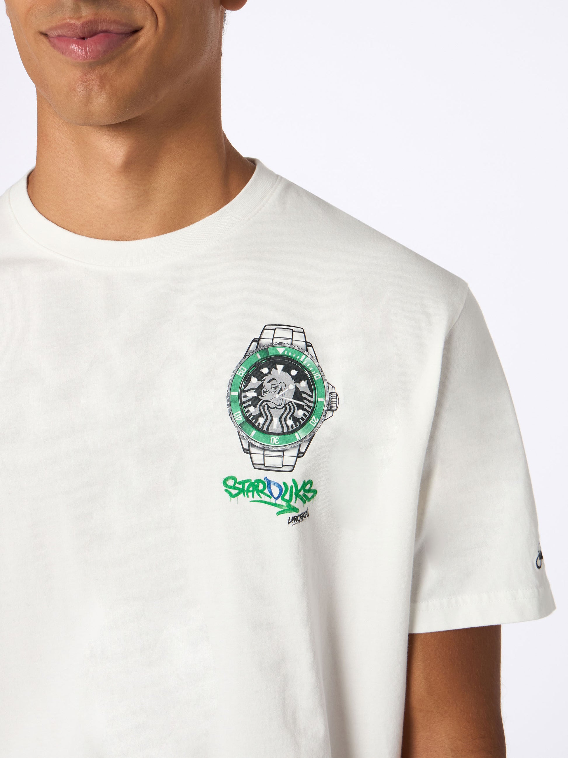 Man heavy cotton t-shirt Arnott with Crypto Starducks watch print | CRYPTO PUPPETS SPECIAL EDITION - MC2 Saint Barth