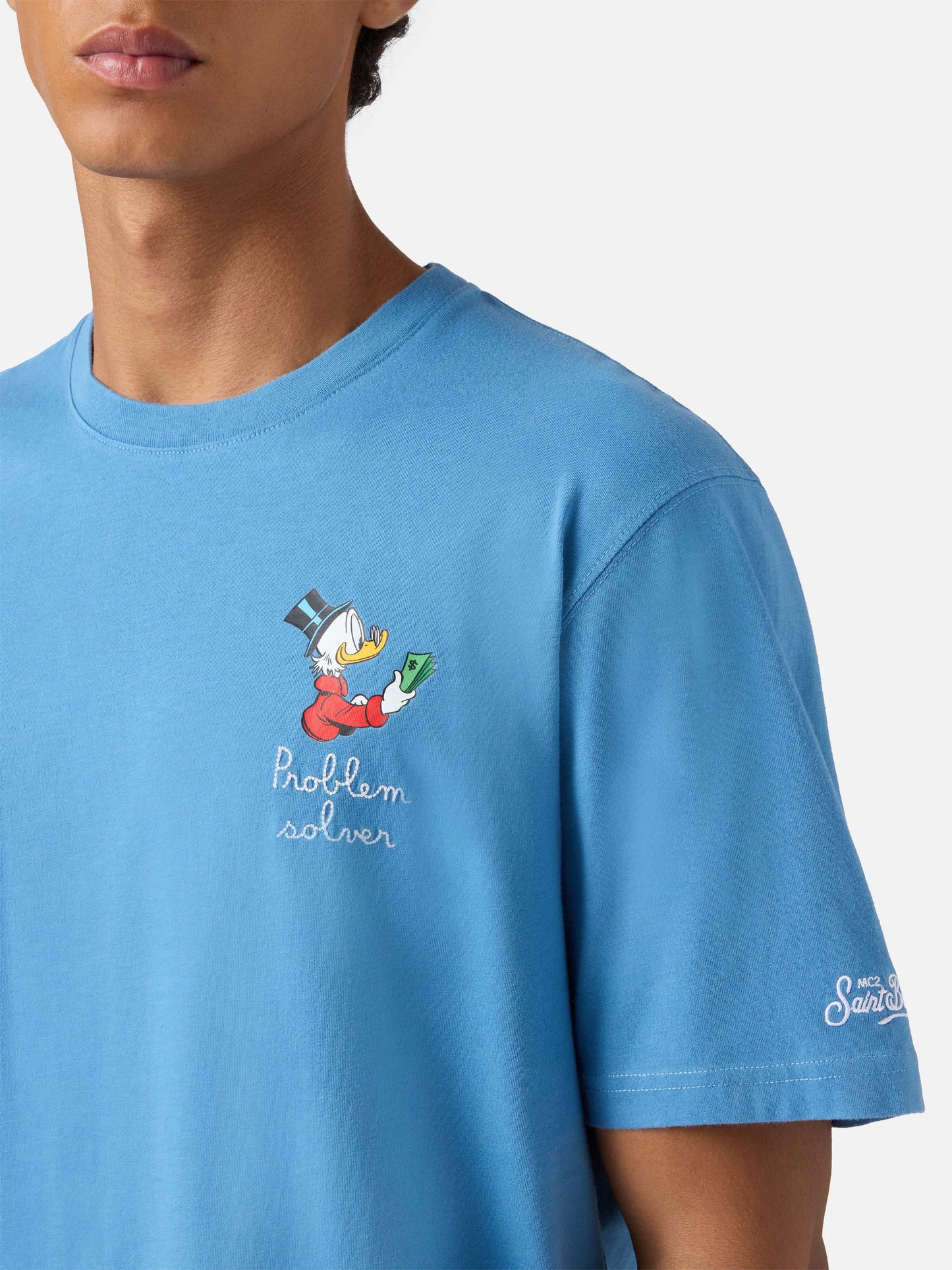 Arnott cotton T-shirt in air force blue with Scrooge McDuck Problem Solver embroidery | DISNEY SPECIAL EDITION