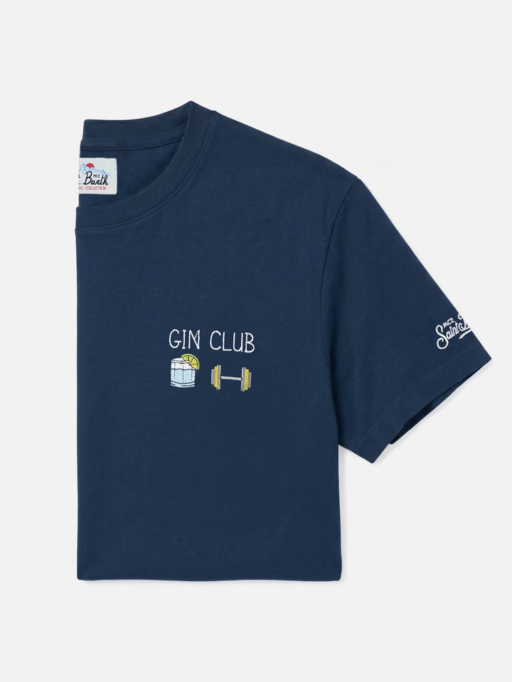 Camiseta de algodón Arnott en azul con bordado Gin Club 