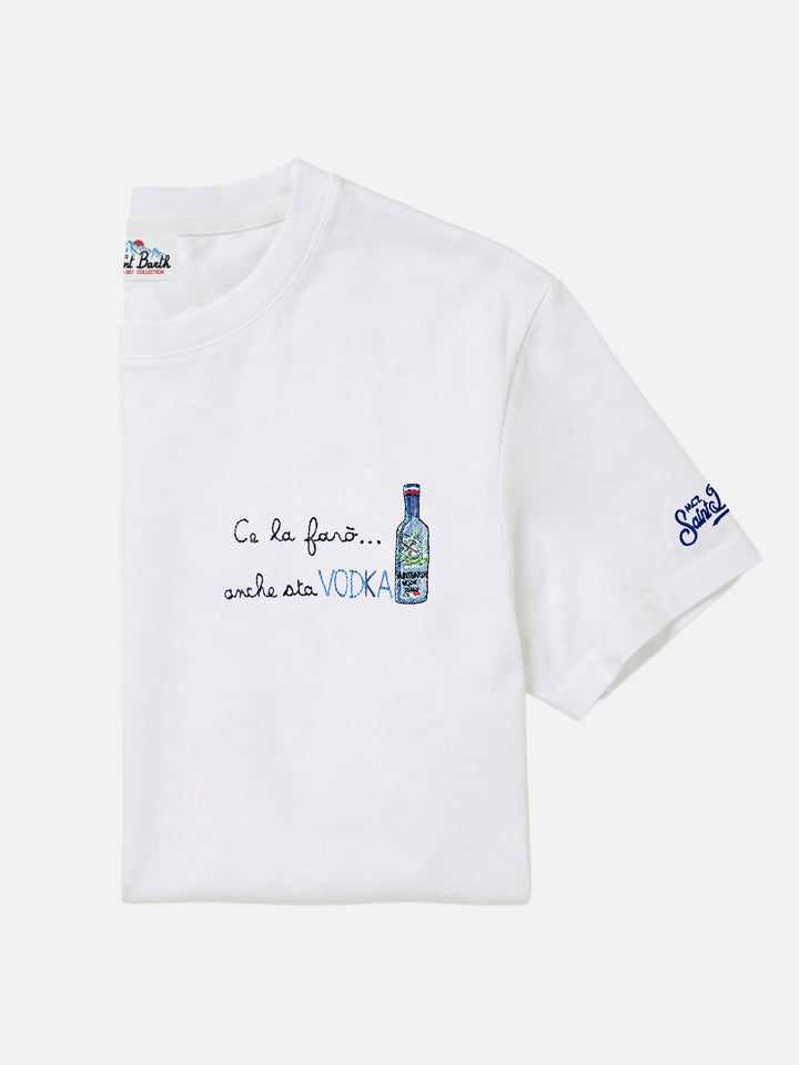 Arnott cotton T-shirt in white with Ce la farò anche sta Vodka embroidery