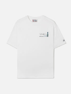 T-shirt Arnott in cotone bianco con ricamo Ce la farò anche sta Vodka