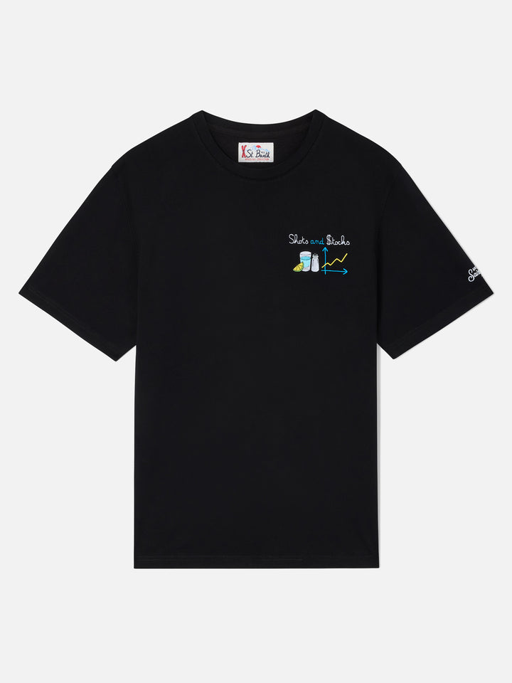 T-shirt Arnott nera con ricamo Shots and $tocks