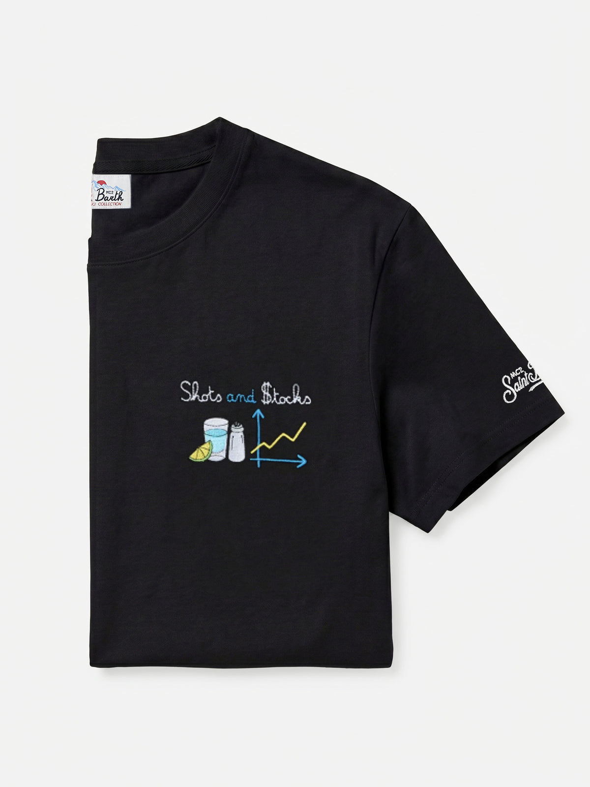 Arnott T-Shirt in Schwarz mit Shots and $tocks-Stickerei 