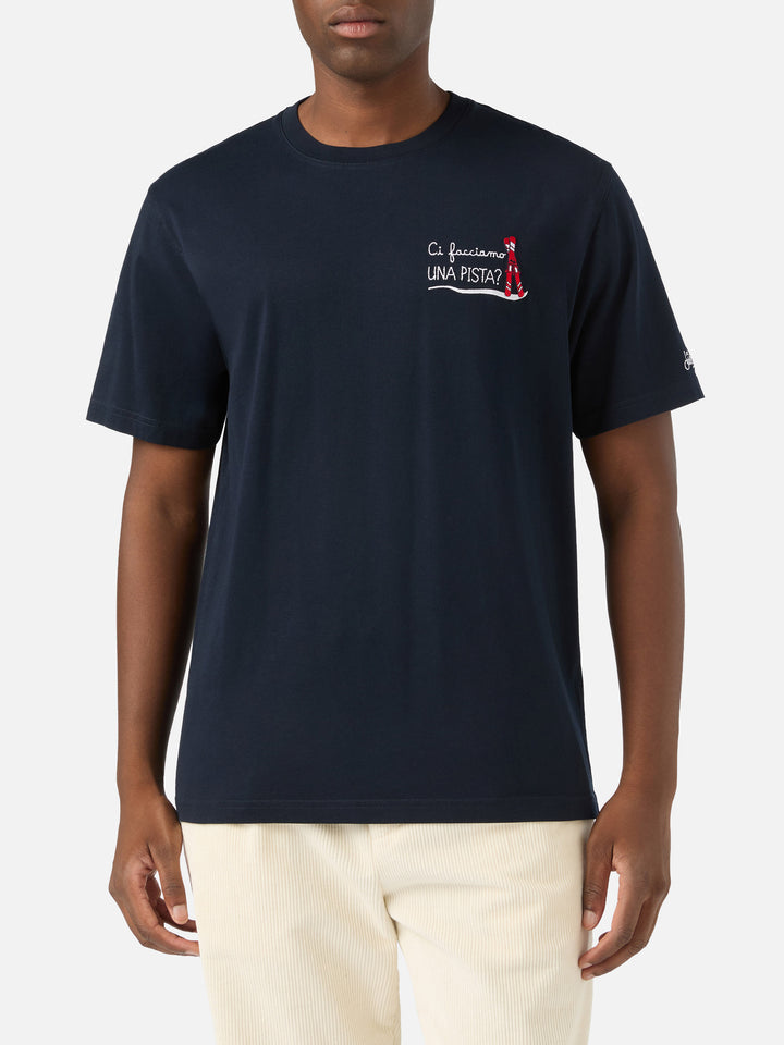 T-shirt en coton Navy blue Arnott avec broderie Ci Facciamo Una Pista 