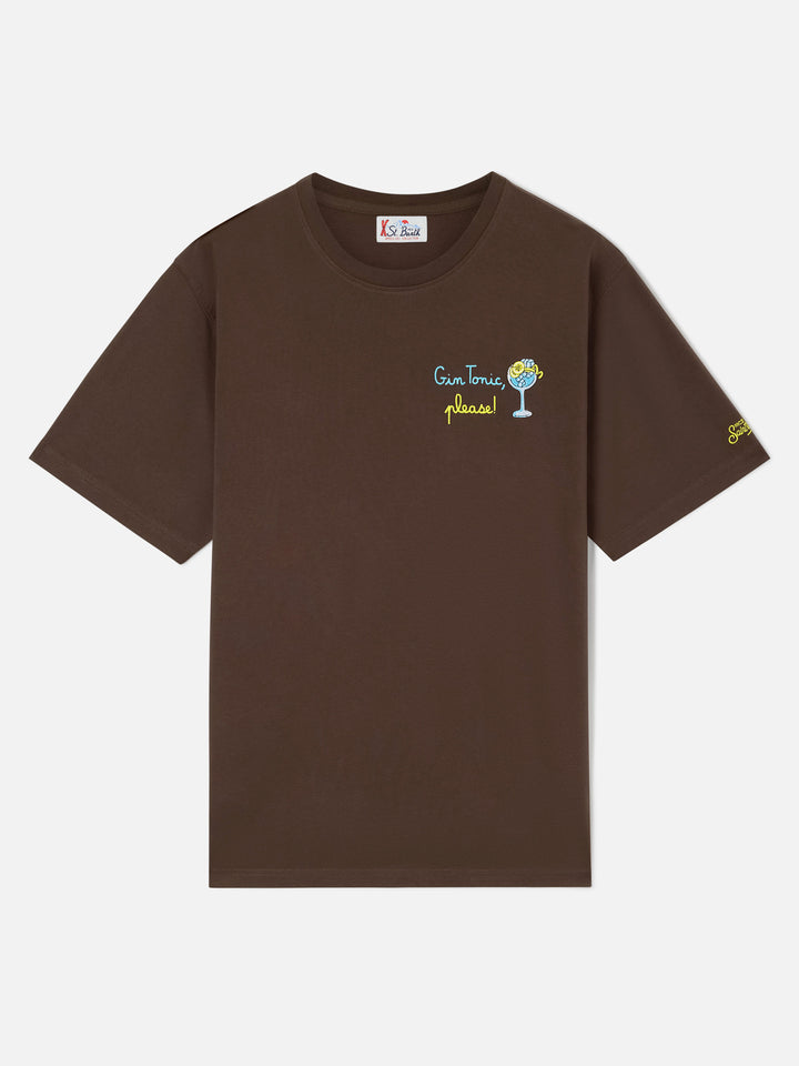 T-shirt Arnott marrone in cotone con ricamo Gin Tonic Please