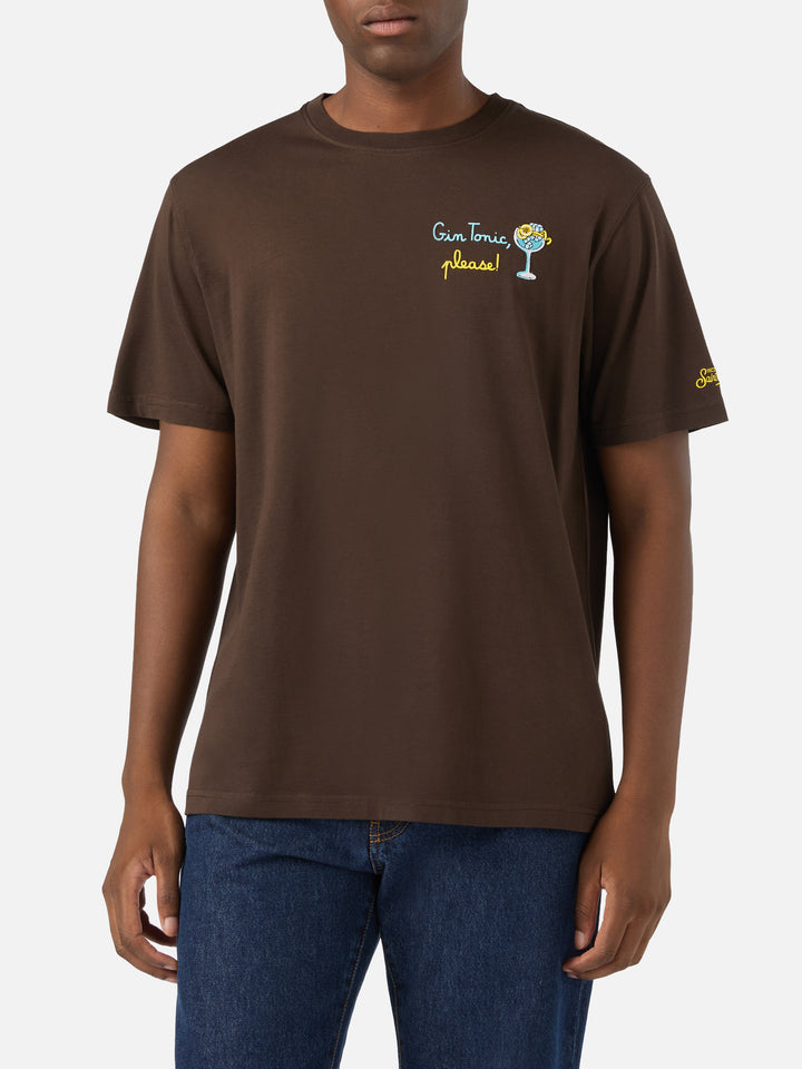 T-shirt Arnott marrone in cotone con ricamo Gin Tonic Please