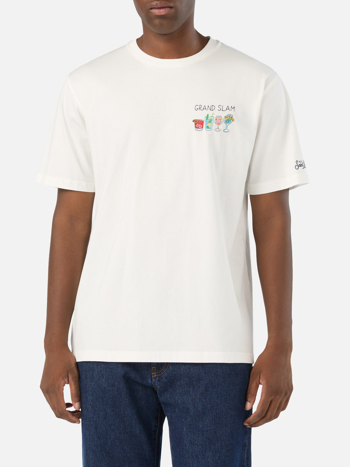 Off white T-Shirt aus Arnott Baumwolle mit Grand Slam-Stickerei 