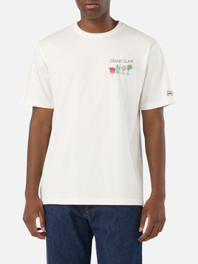 Off white T-Shirt aus Arnott Baumwolle mit Grand Slam-Stickerei 
