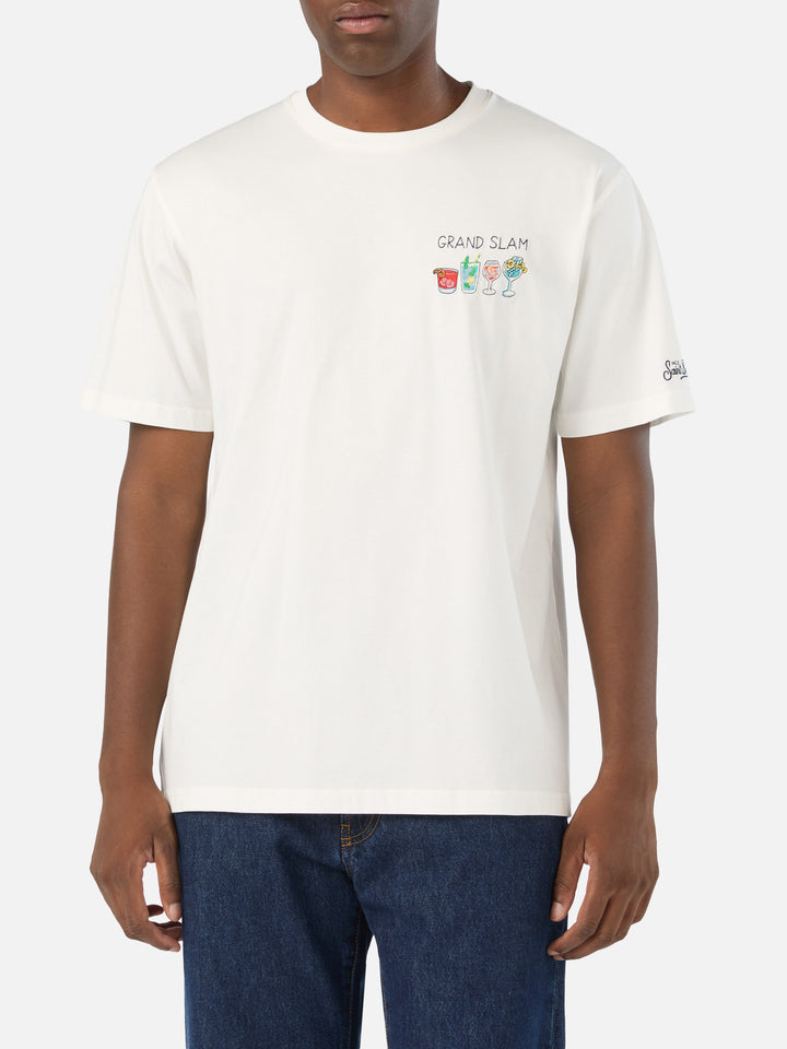 T-shirt Arnott off white in cotone con ricamo Grand Slam