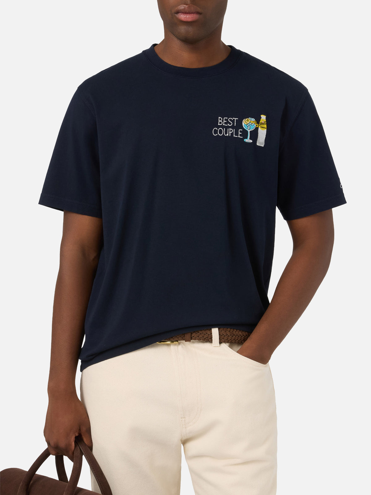 Navy blue Arnott cotton t-shirt with I Only Need Gin embroidery | Special edition
