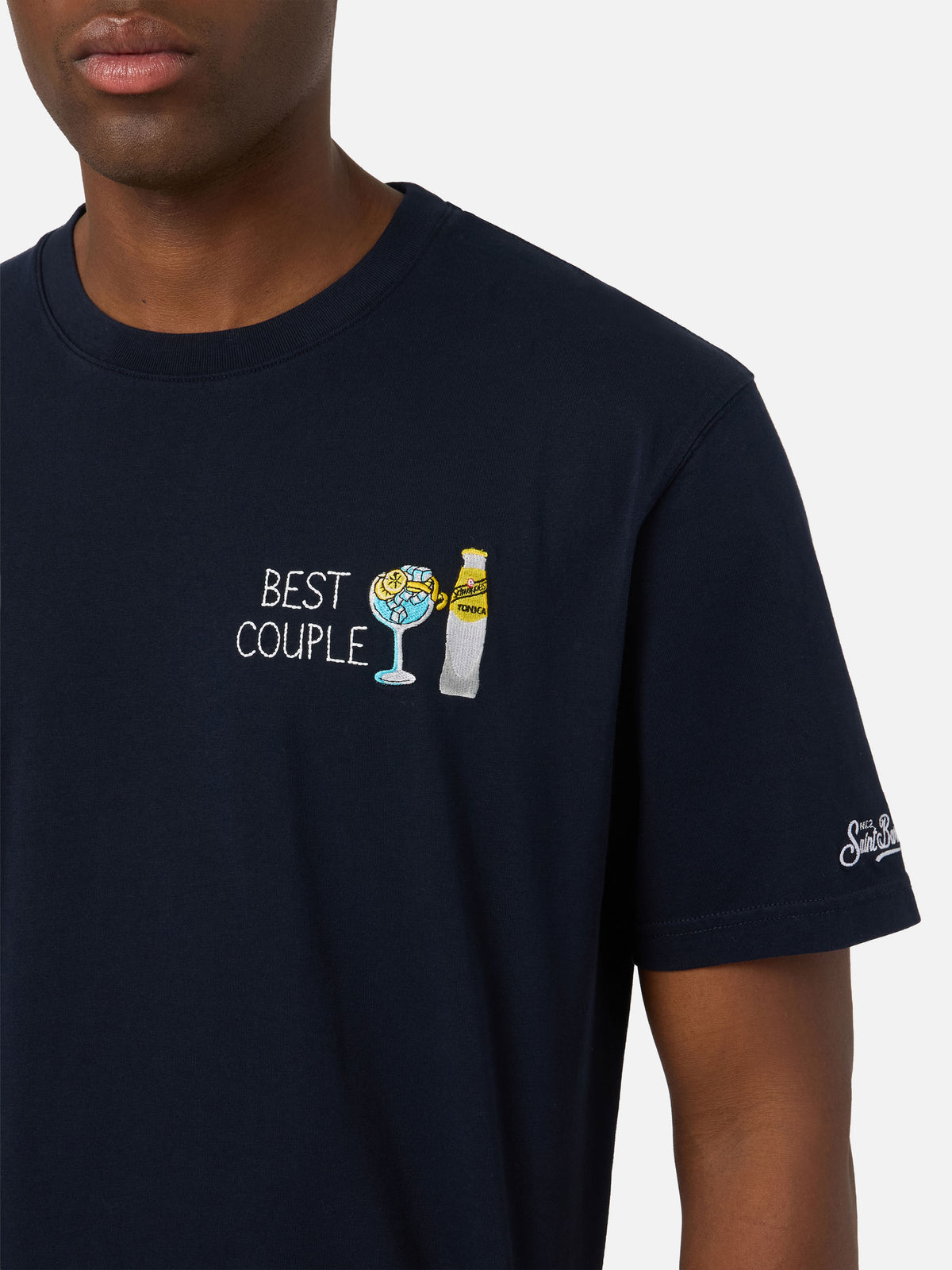 Navy blue Arnott cotton t-shirt with I Only Need Gin embroidery | Special edition