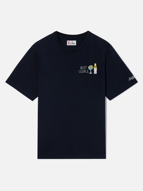 Marineblaues T-Shirt aus blue Arnott Baumwolle mit I Only Need Gin-Stickerei | Special edition 