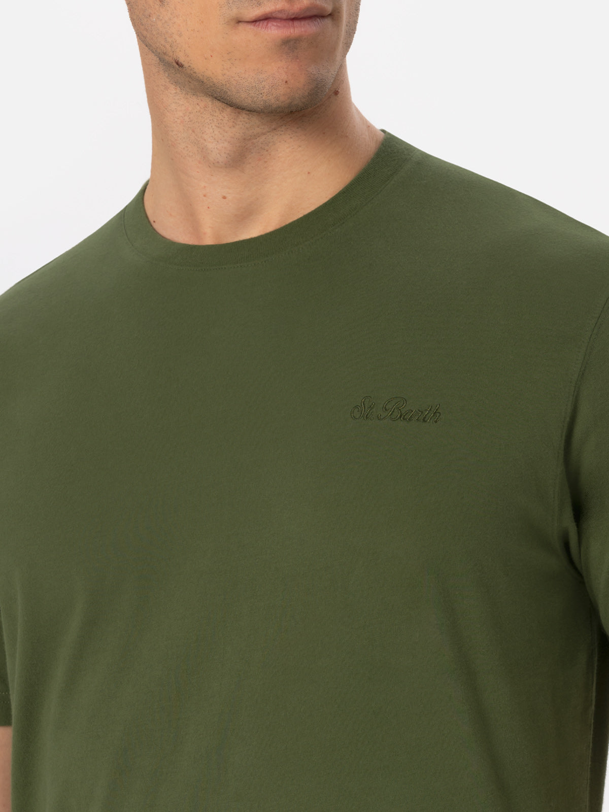 Man military green t-shirt Arnott with St. Barth embroidery - MC2 Saint Barth