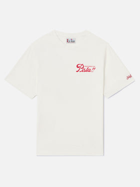T-shirt Arnott Warm bianca in cotone con stampa Facciamoci Una Pista sul retro