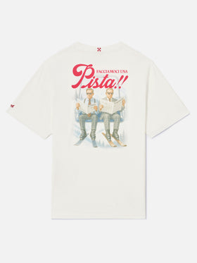 T-shirt Arnott Warm bianca in cotone con stampa Facciamoci Una Pista sul retro