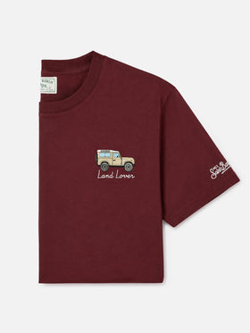 Burgundy Arnott Warm organic cotton t-shirt with Land Lover print and embroidery
