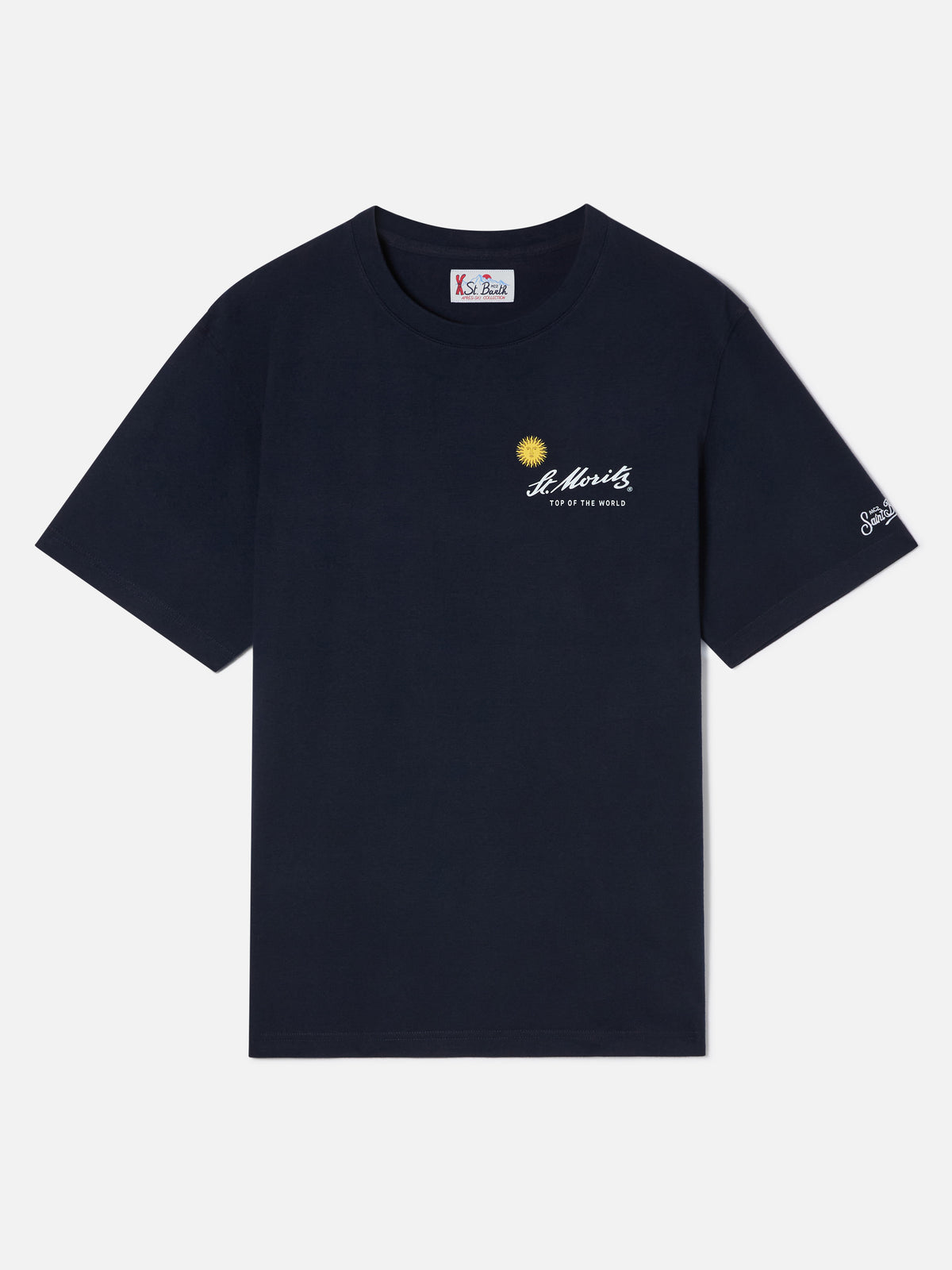Azul marino blue Arnott Camiseta de algodón cálido con estampado St. Moritz en la espalda | Special edition 