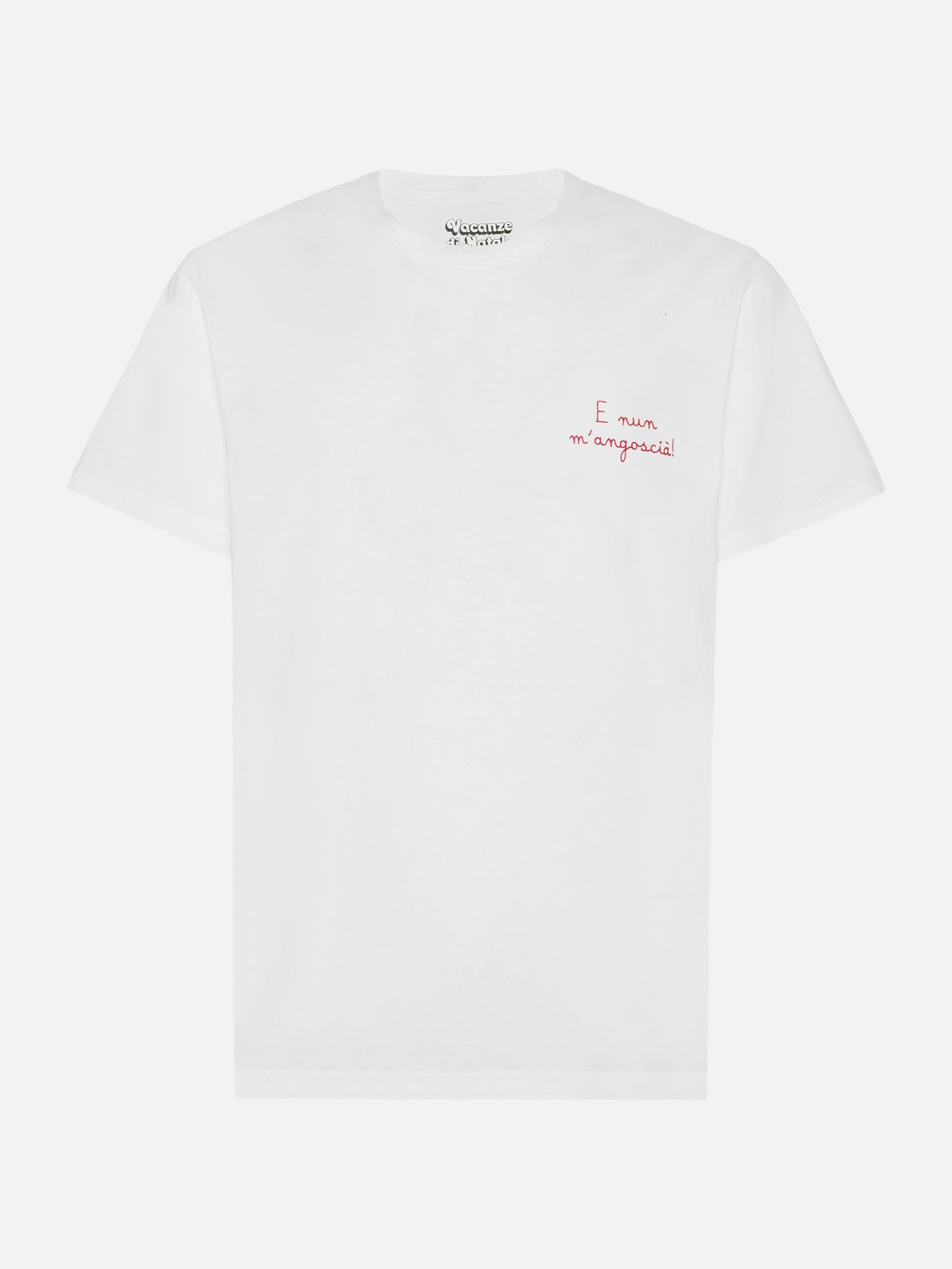 Arnott Warm winter cotton T-shirt in white with E nun m’angoscià embroidery | VACANZE DI NATALE SPECIAL EDITION