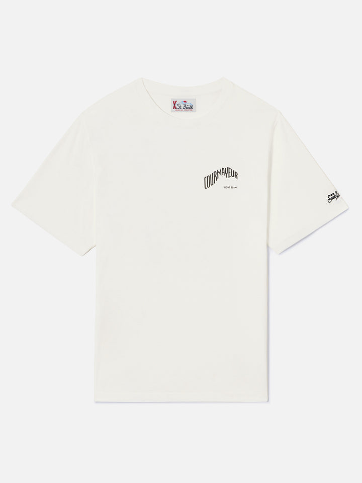 T-shirt Arnott Warm bianca in cotone organico con stampa Courmayeur sul retro | Special edition
