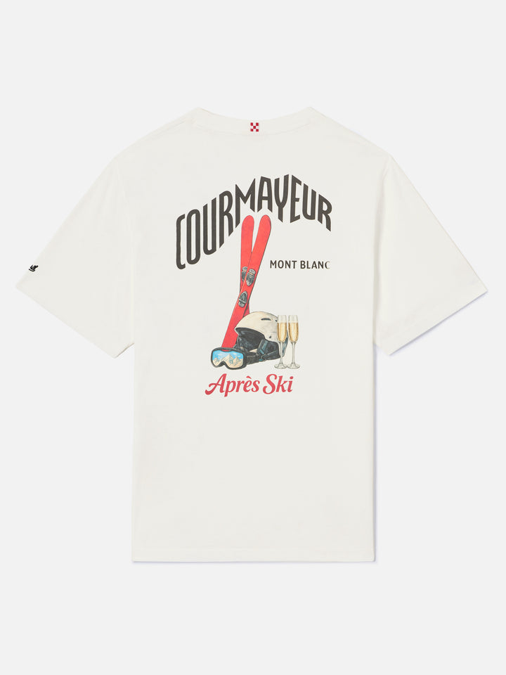 T-shirt Arnott Warm bianca in cotone organico con stampa Courmayeur sul retro | Special edition