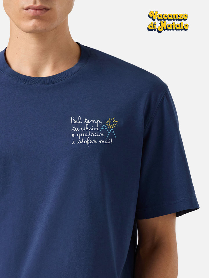 Arnott Warm winter cotton T-shirt in blue with Bel temp… embroidery | VACANZE DI NATALE SPECIAL EDITION