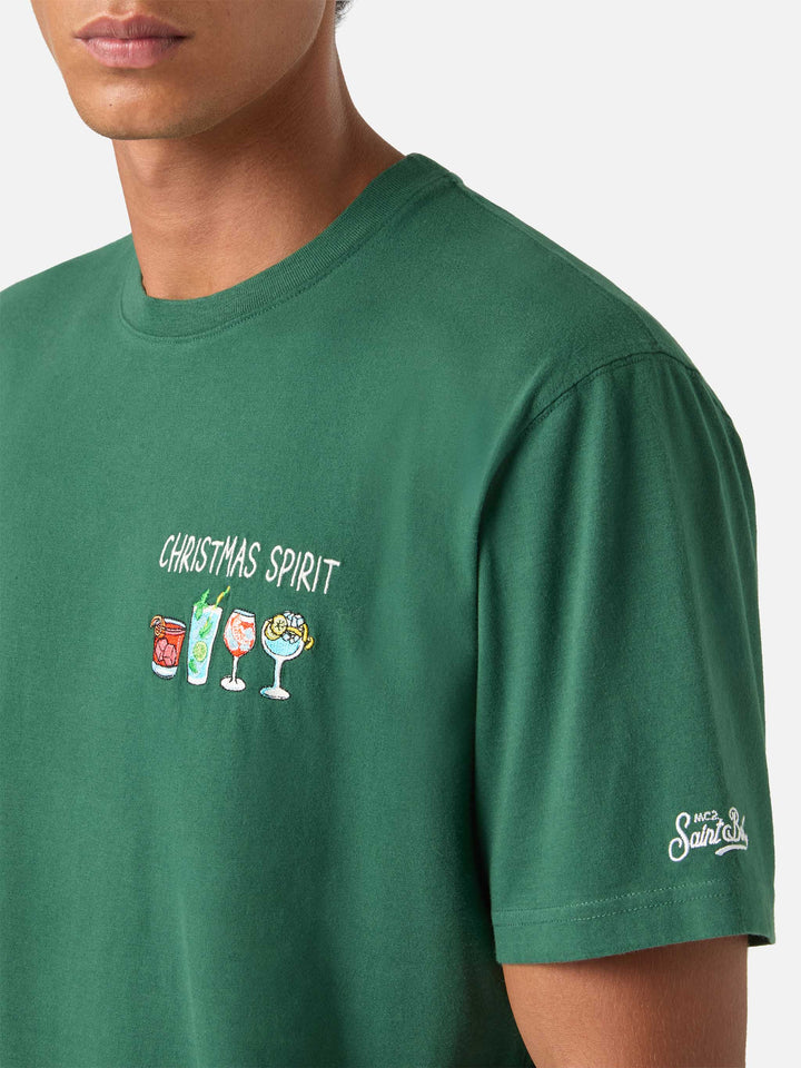 Camiseta de algodón cálido Arnott verde con bordado Christmas Spirit 