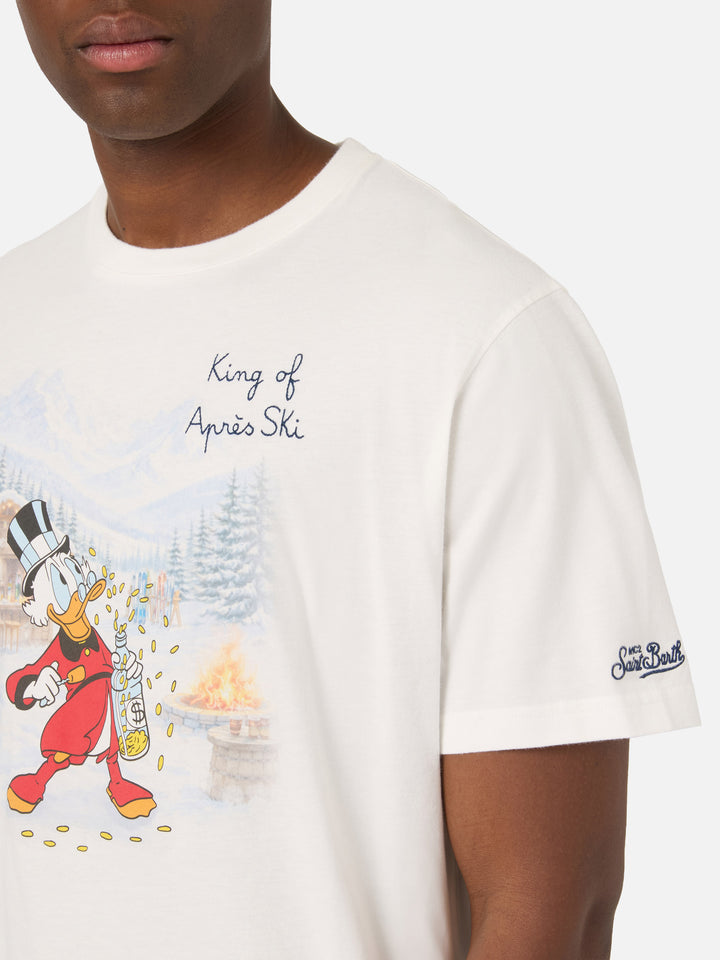 White Arnott Warm organic cotton t-shirt with Scrooge McDuck print and King Of Après embroidery | Special edition
