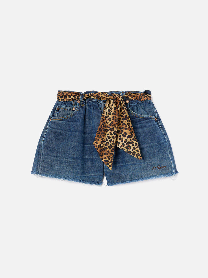 Short en denim Arizona avec détails léopard 