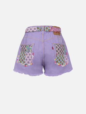 Woman upcycled denim shorts Arizona with patches - MC2 Saint Barth