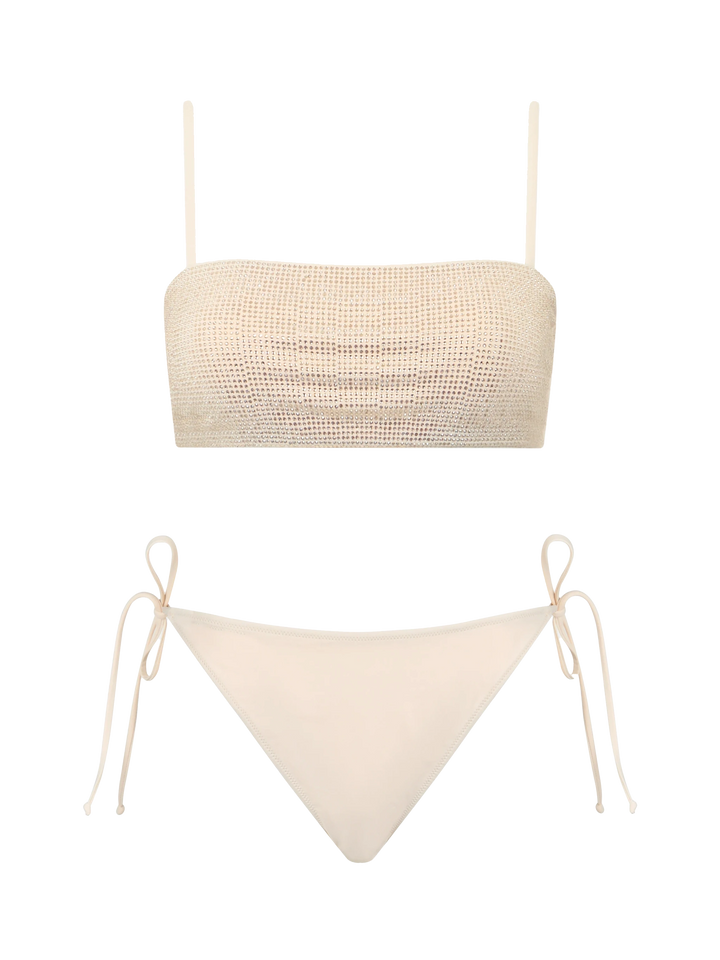 Woman beige bandeau bikini Athena Virgo with rhinestones - MC2 Saint Barth