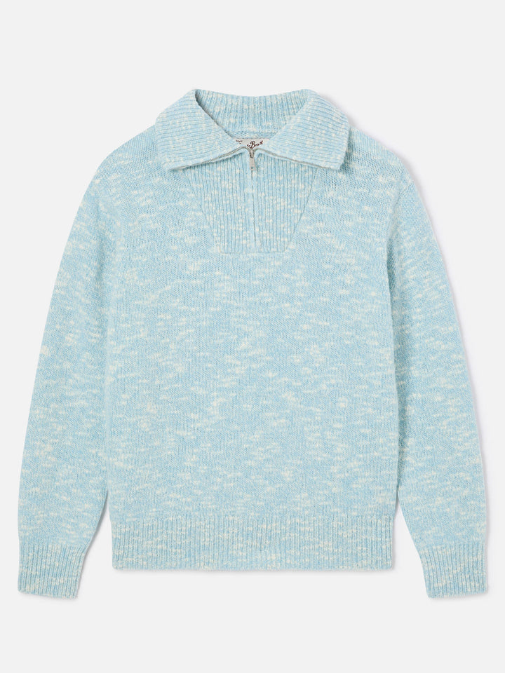Maglia Augustine azzurra in lana con mezza zip e ricamo logo