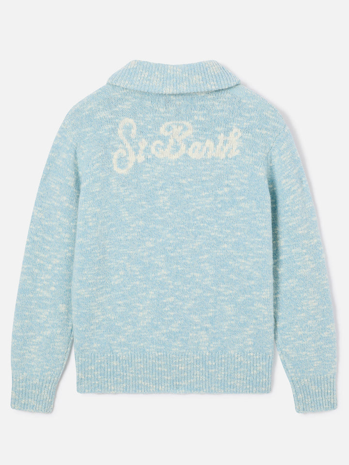 Light blue Augustine wool half-zip knit with logo embroidery