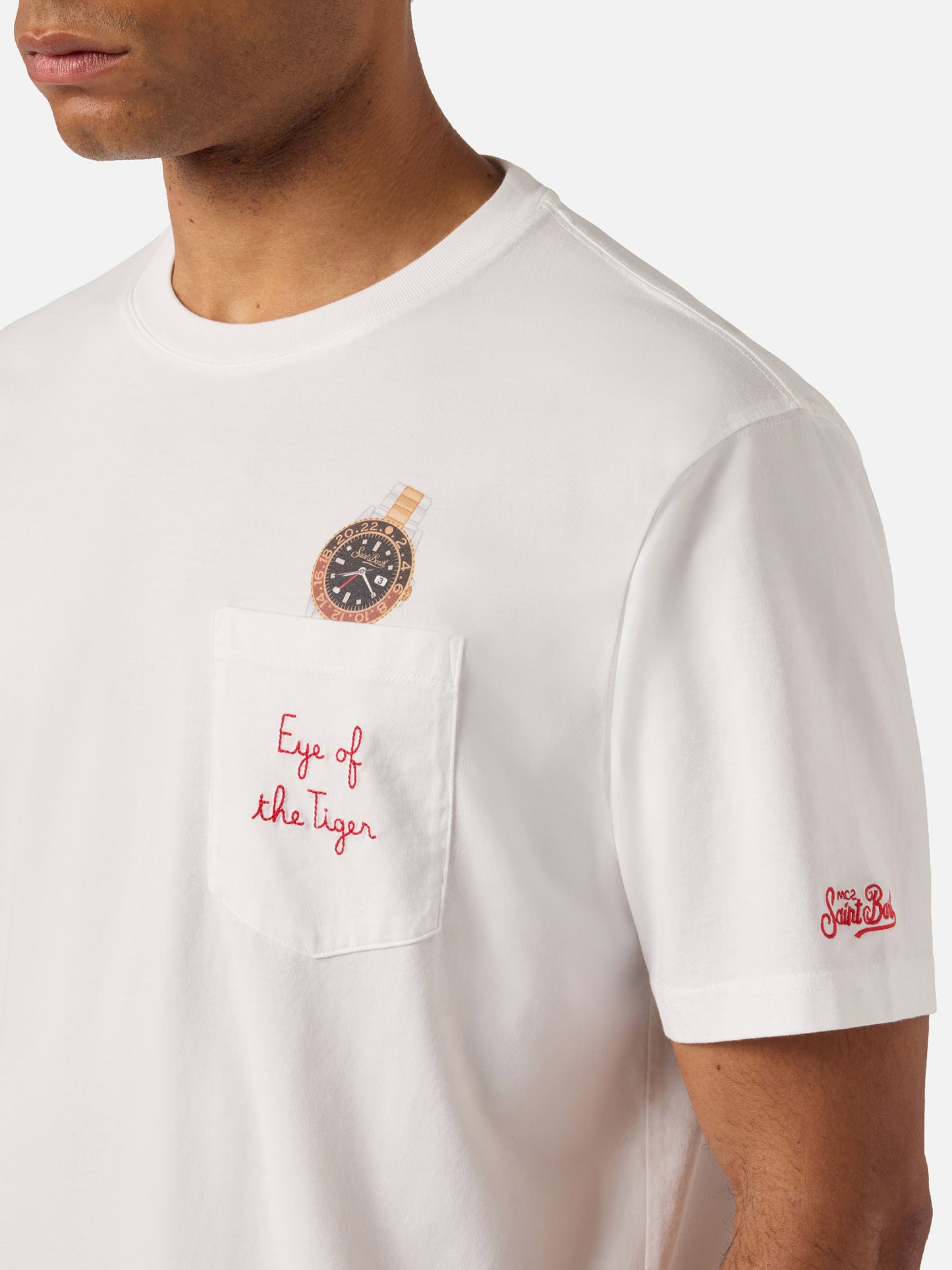 Camiseta Austin blanca con reloj y bordado Eye Of The Tiger 