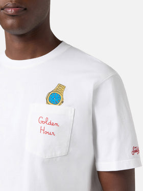 Camiseta Austin blanca con reloj y bordado Golden Hour 