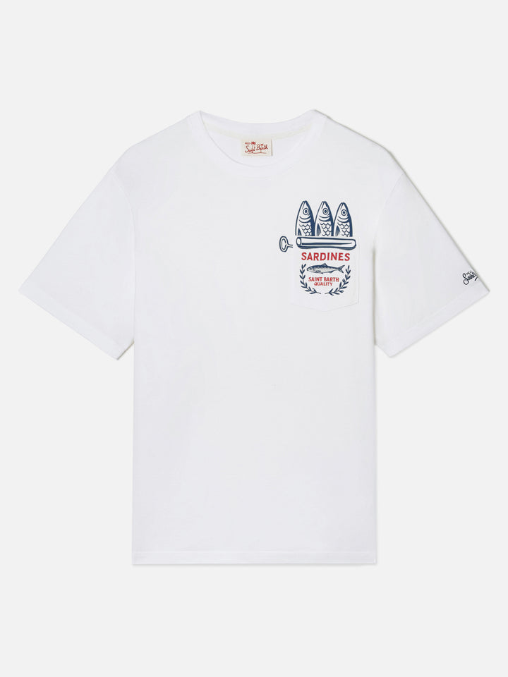 White Austin T-shirt with Sardine illustration