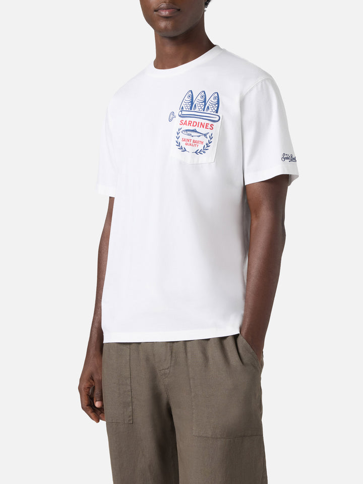 White Austin T-shirt with Sardine illustration