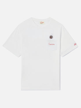White Austin t-shirt with watch and Freccione embroidery