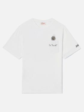 White Austin t-shirt with watch and St. Bart embroidery