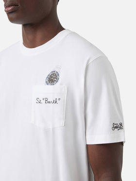 White Austin t-shirt with watch and St. Bart embroidery
