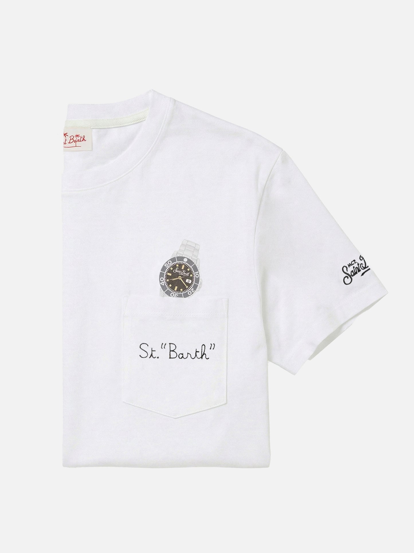 T-shirt Austin bianca con orologio e ricamo St. Bart
