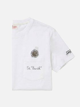 T-shirt Austin bianca con orologio e ricamo St. Bart