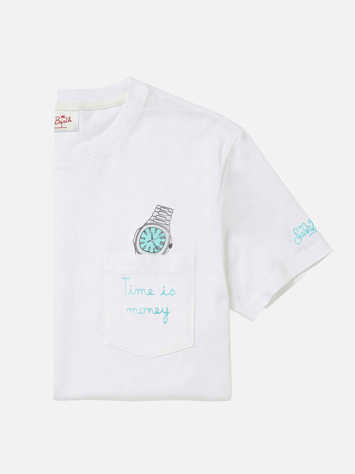 Camiseta Austin blanca con reloj y bordado Time Is Money 
